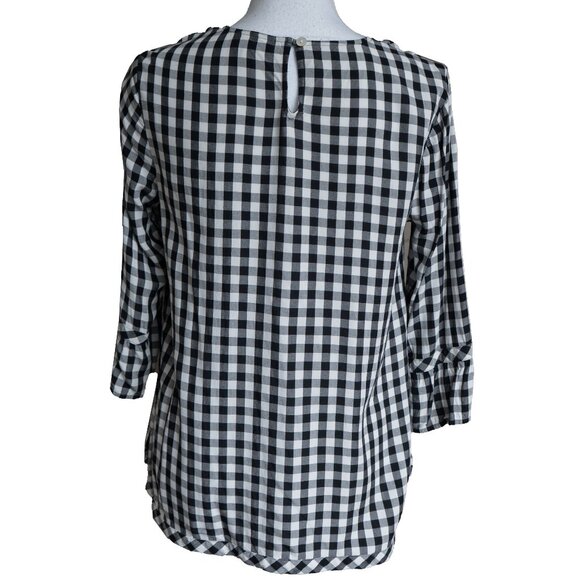 J.Jill Gingham Check Blouse Boat Neck Ruffle 3/4 Cottagecore Office Wear Blouse - Picture 2 of 8